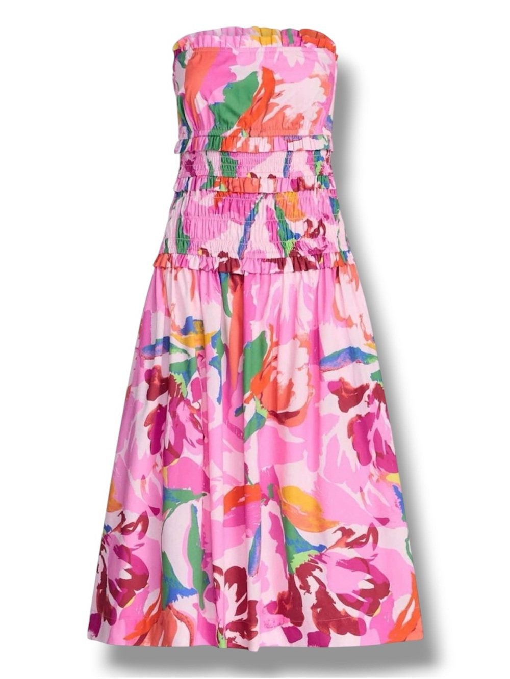 Women's Aloha Pink Strapless Cotton Poplin Tiered Midi Dress - Size XXL - NWT